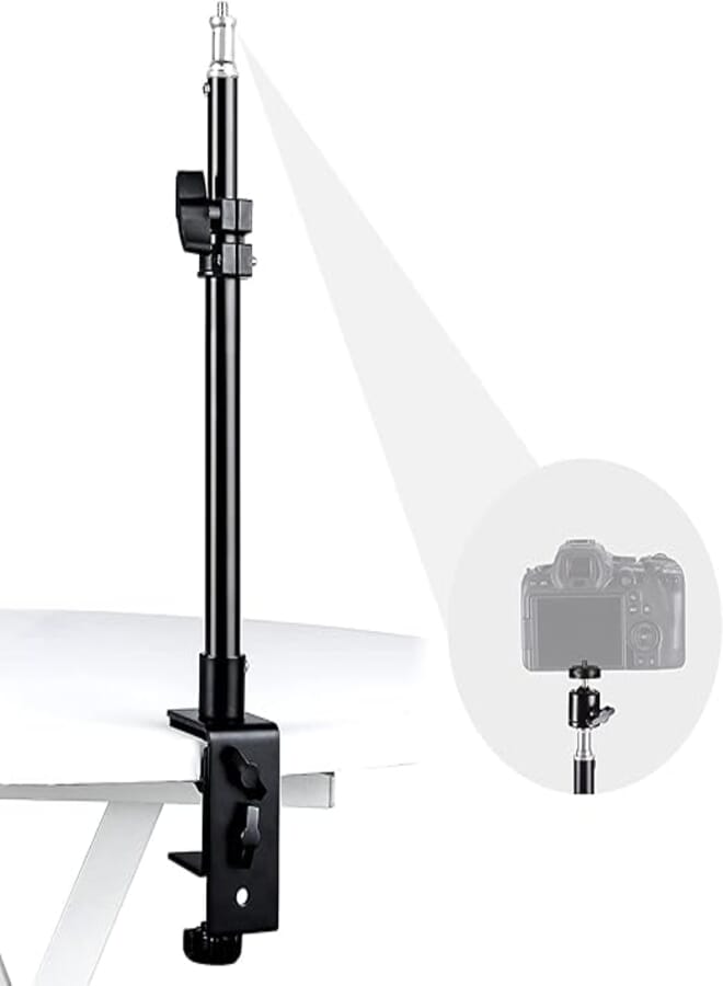 E-Image TP-1 Tabletop Light Stand With Ball Head | Upgraded 1/4'' Screw Desk Mount | Tabletop C-Clamp Mount & 360° Rotatable Ball Head for DSLR/Ring/Video Light | Supports 3kg